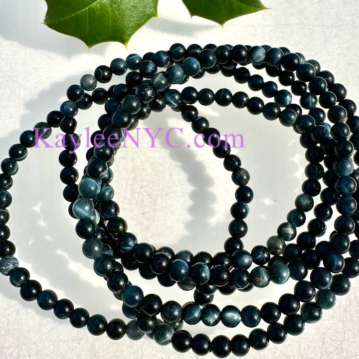 Natural Blue Tiger Eye 4mm 7.5” Stretch Bracelet for wholesale by KayleeNYC