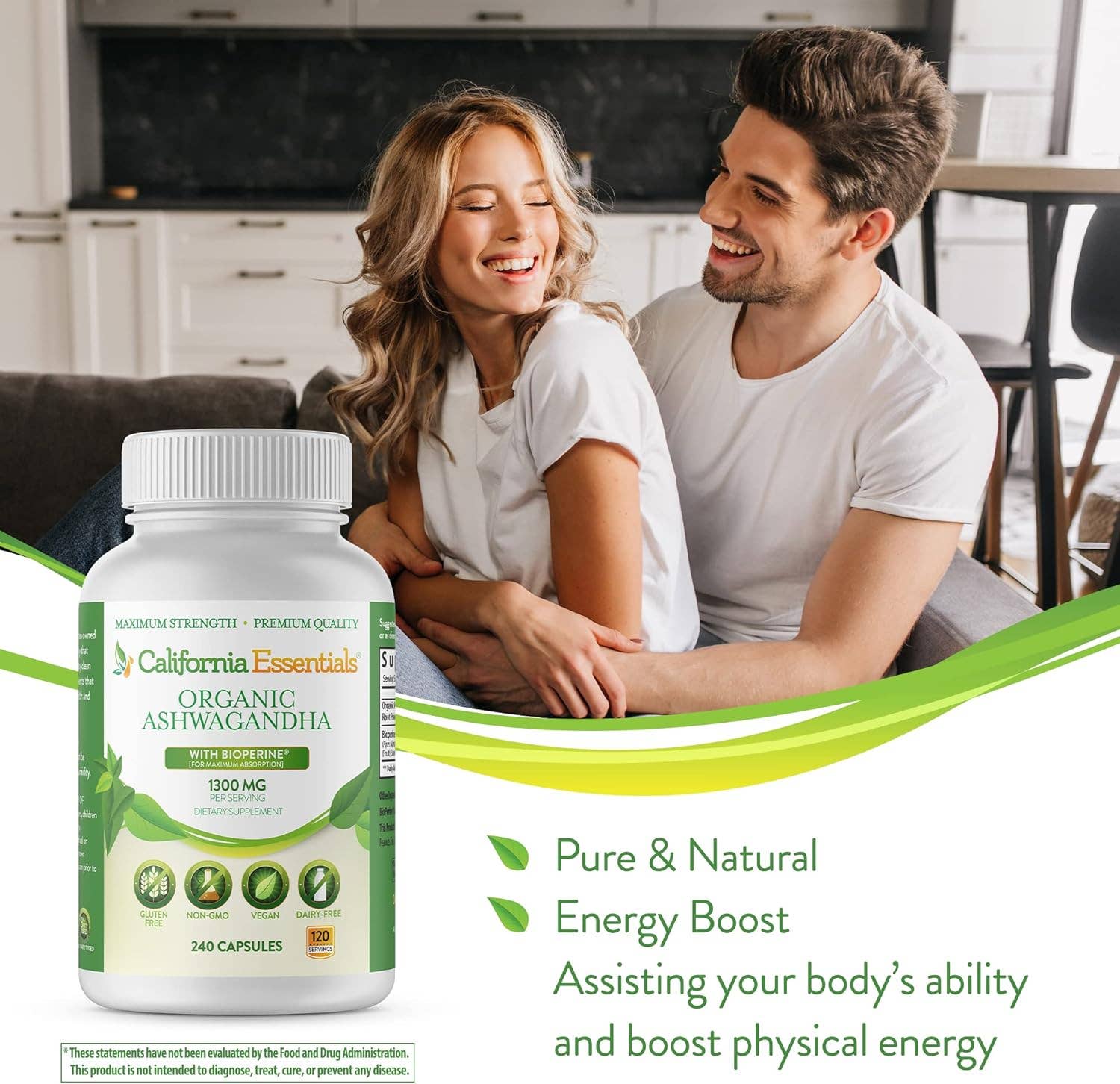 California Essentials - Vendita all'ingrosso Vitamine/integratori orali - Integratore di Ashwagandha Biologica (1300 mg) - Polvere di Radice9