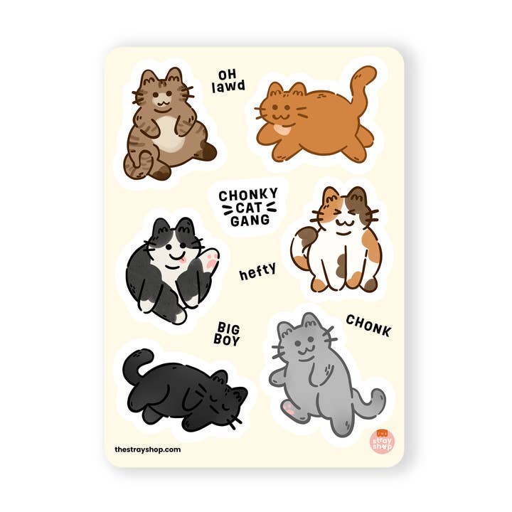 Foglio di Adesivi Gatti Ciccioni per la vendita all'ingrosso da parte di The Stray Shop