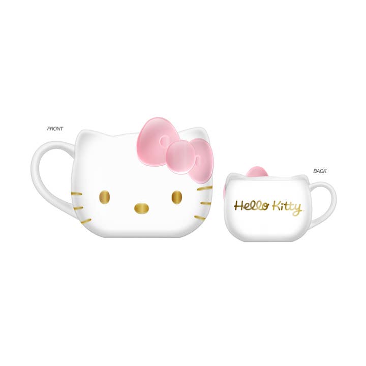 Sculpture 3D en céramique galvanisée avec nœud rose doré Hello Kitty pour la vente par Silver Buffalo