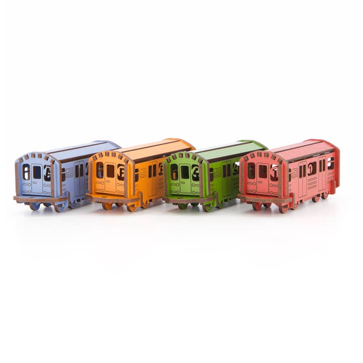 NYC Subway Train Wooden Kitset (Medium), 3D Puzzle for wholesale by LITTLE AND WOOD