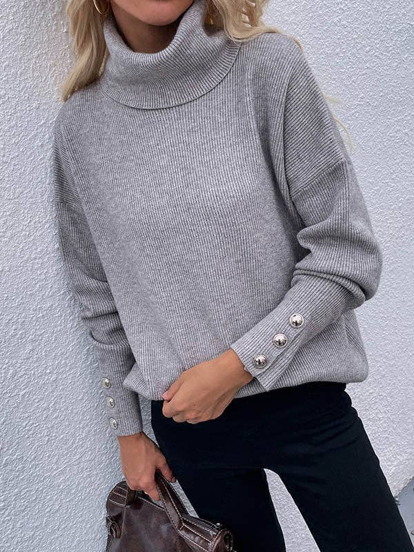 Sheer Trend – wholesale Knitted jumper – Women′s – Casual Loose Solid Color High-Neck Long Sleeves Knitwear13