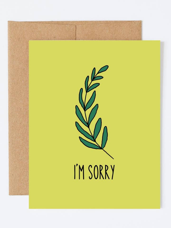Sorry Olive Branch - Sorry Greeting Card - Blank Inside for wholesale by Howdy Partner Paper Goods