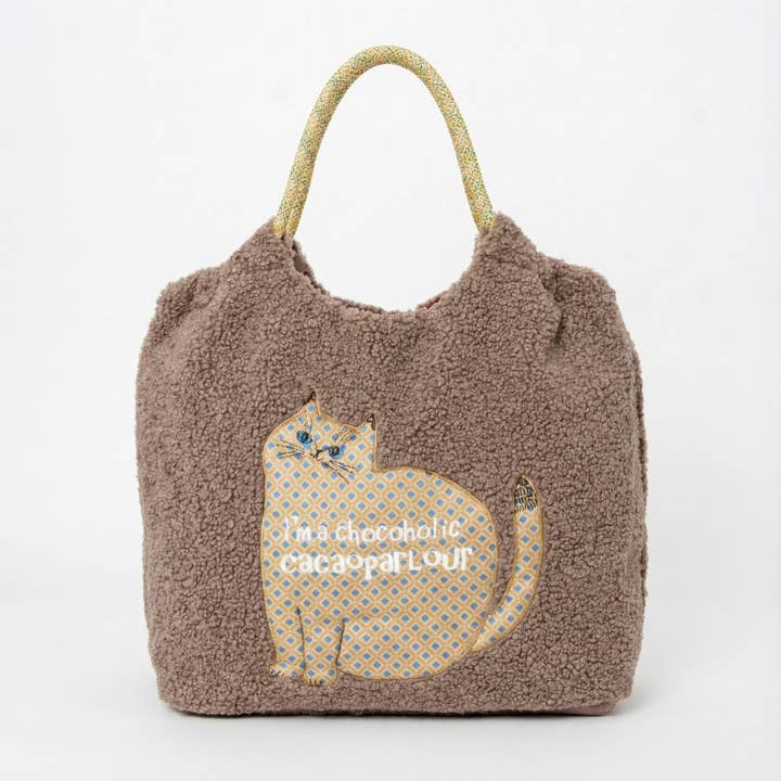 Saco de Mão com Apliqué de Gato em Pêlo de Teddy Aconchegante - Kusuguru Japão por atacado de U PLUS INC
