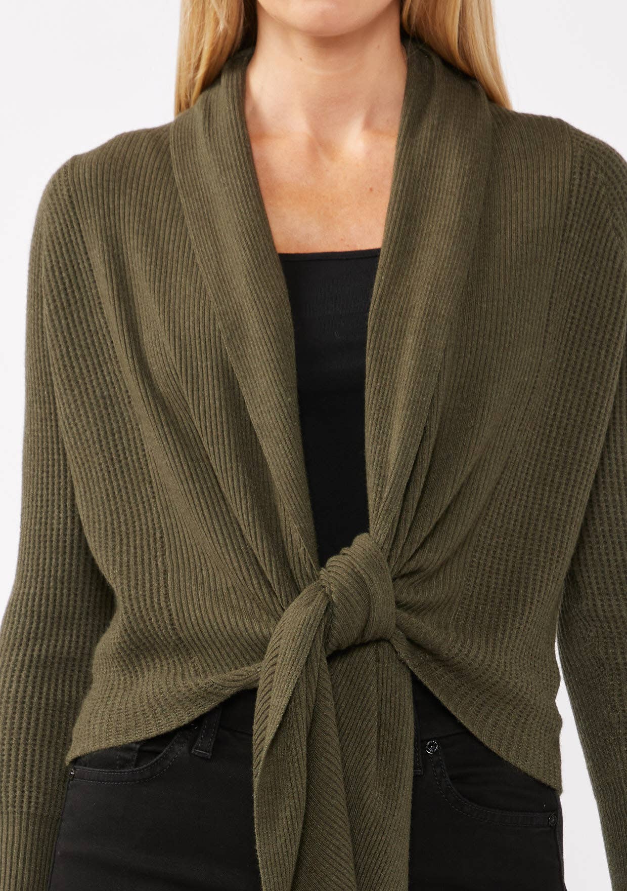 Lovestitch - Wholesale Cardigan - Women's - Waffle Knit Long Sleeve Tie Front Cardigan52