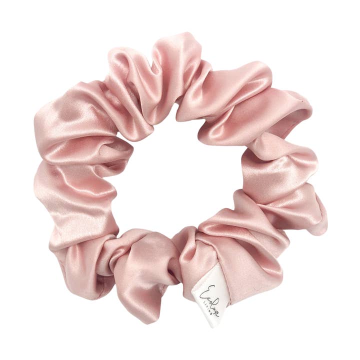 Scrunchie de seda orgánica premium, color rosa para venta al por mayor de EcoLuxe Living