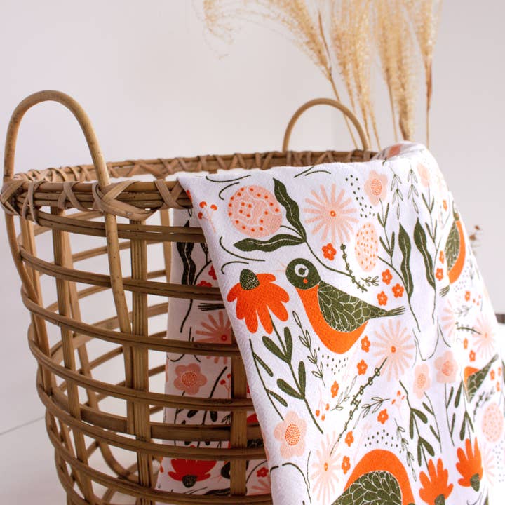 Robin Tea Towel – Springtime Accent for wholesale by Gingiber