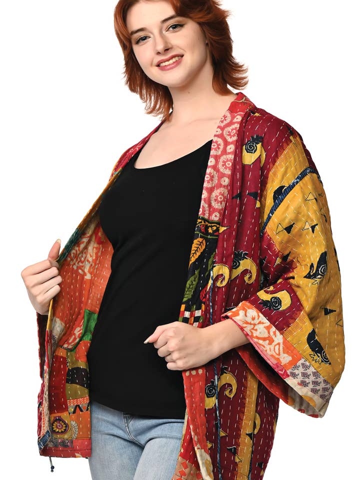 Sevya Handmade - Vendita all'ingrosso Kimono - Donna - Giacca Kimono Kantha reversibile in cotone3