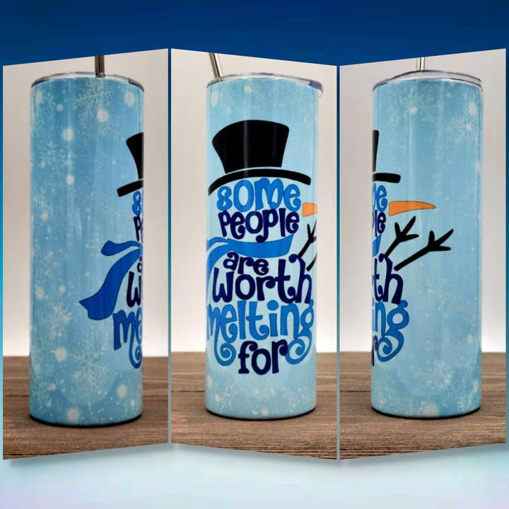 LGH Designs – Großhandel Thermotasse/-becher – Manche Menschen sind es wert, für Olaf-Becher zu schmelzen, 20 Unzen dünner Becher, Frozen, Schneemann, Schneeflocke, Elsa, Anna, persönliche Flut, blau