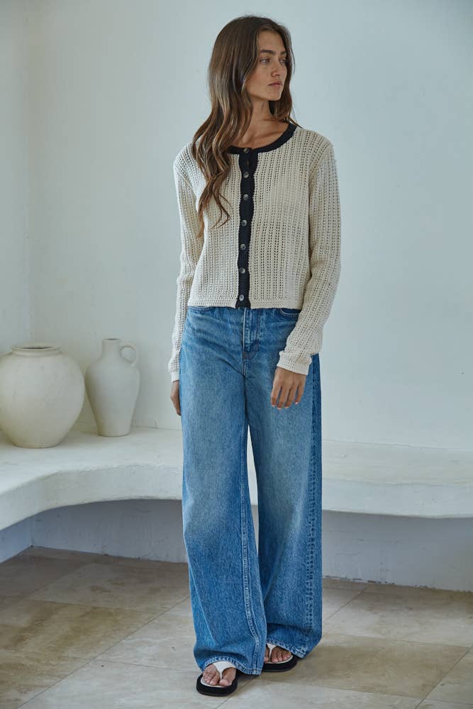 Natural W2376T2 |Knit Sweater Cotton Cardigan Top for wholesale on Faire1