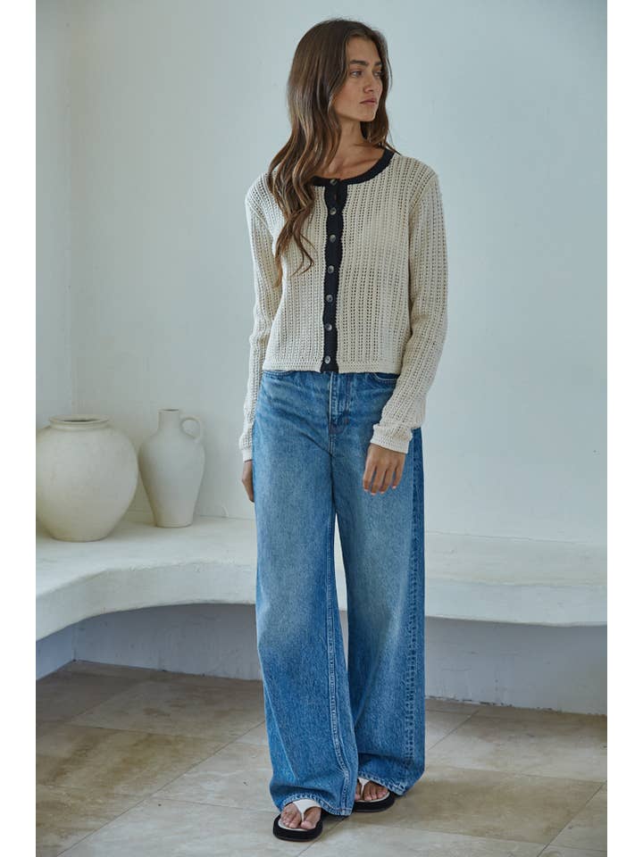 Natural W2376T2 |Knit Sweater Cotton Cardigan Top for wholesale on Faire1