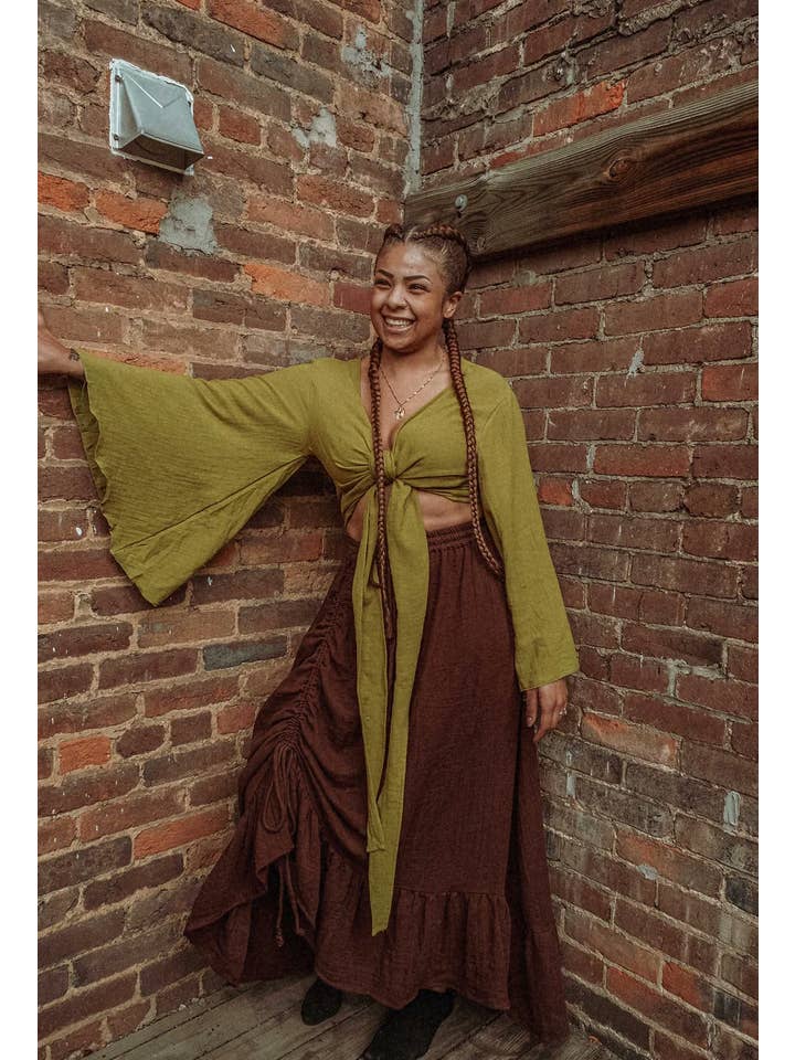 Gardenbelle Shop - Wholesale Blouse - Women's - Organic Cotton Bamboo Bell Sleeve Wrap Yoga Top
