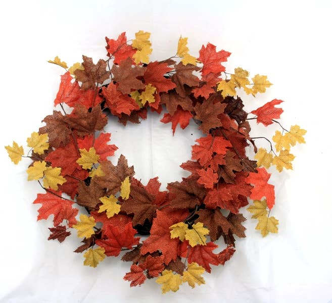 KMI International Corp. - Wholesale Wreath - BURLAP LEAF GRAPEVINE WREATH, 10IN RIM