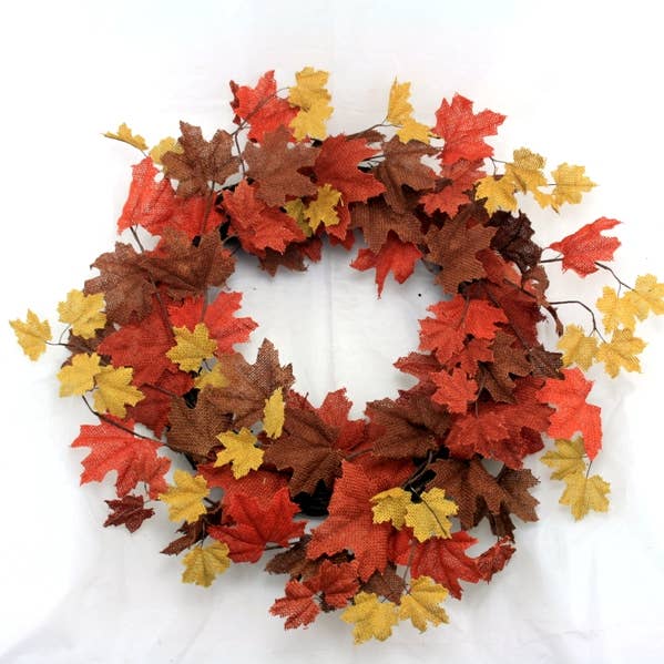 KMI International Corp. - Wholesale Wreath - BURLAP LEAF GRAPEVINE WREATH, 10IN RIM0