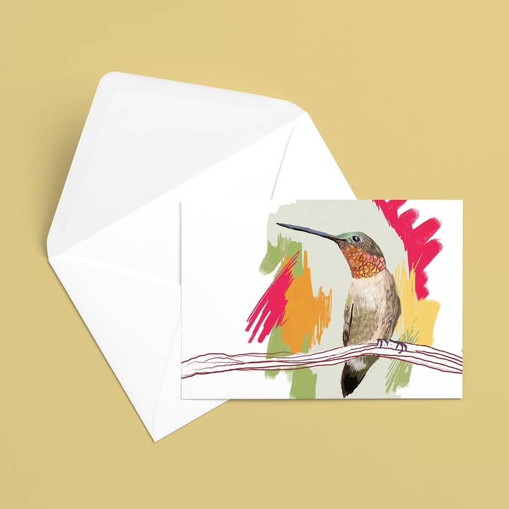 Biglietto di auguri con colibrì a gola rubino per la vendita all'ingrosso da parte di resetreality