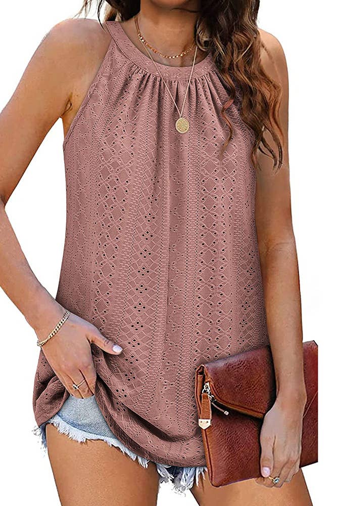 UNISHE - Wholesale Tank Top - Women's - Sleeveless Halter Hollow Out Tank Top ZZKF68312