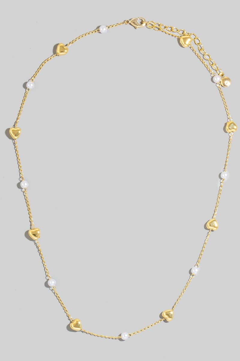 G Pearl And Heart Station Charms Chain Necklace for wholesale on Faire