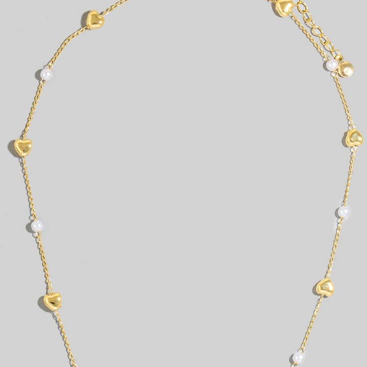 G Pearl And Heart Station Charms Chain Necklace for wholesale on Faire0