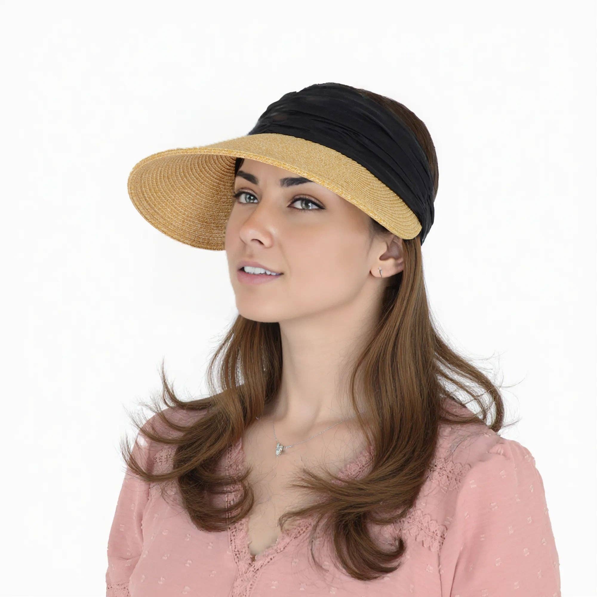 AK Brand – wholesale Visor – Women's – Straw Sun Visor Wide Brim Adjustable Band Lightweight Hat6