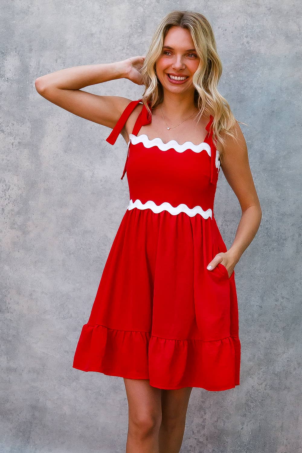 Kori America - Wholesale Dress - Women's - RICRAC STRAP SHOULDER SMOCKED BABYDOLL DRESS