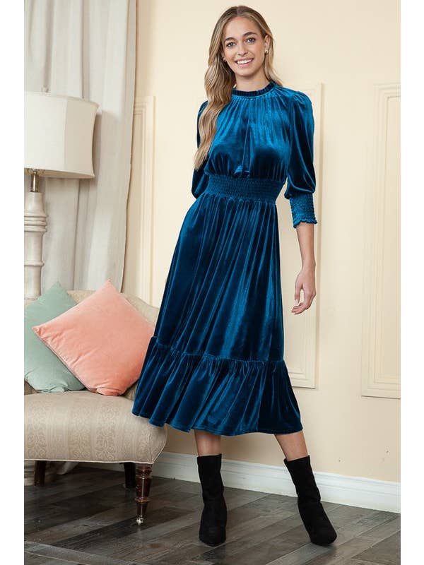 Reborn J - Wholesale Dress - Women's - Velvet Three Quarter Sleeve Midi Dress23
