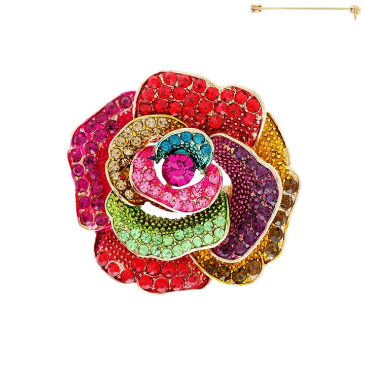 SP Sophia Collection - Wholesale Brooch - Rhinestone Embellished Rose Brooch Pin 2