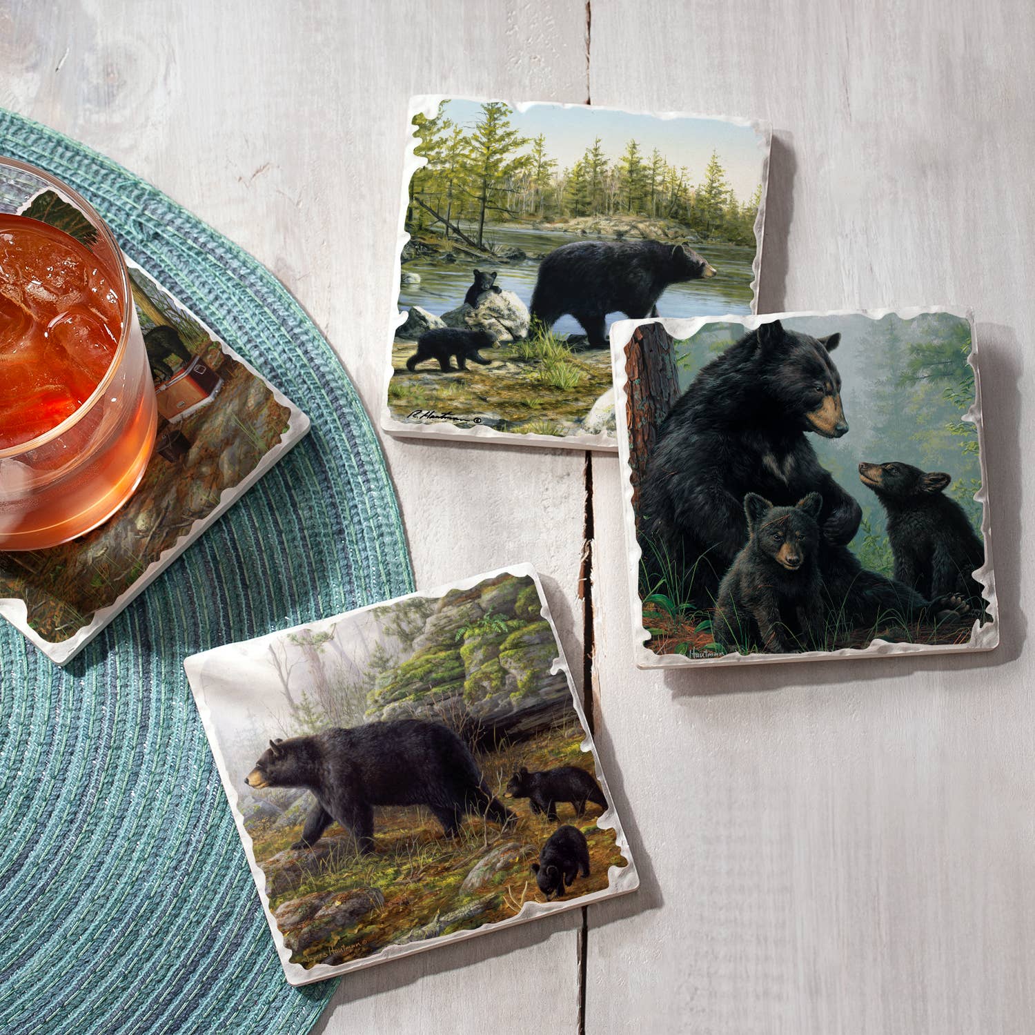 CounterArt/Highland Home/Thirstystone/CoasterStone - Venta al por mayor Posavasos - Posavasos con diseño surtido de imágenes de Keeping Watch, 4 unidades1