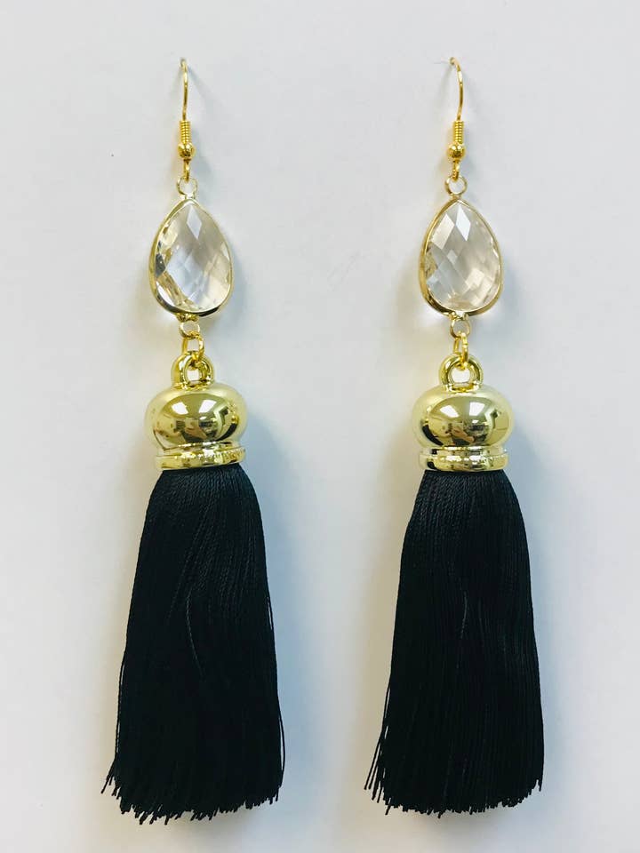 Drama Tassel Statement Earrings BLACK CLEAR for wholesale by SimpleNGreat