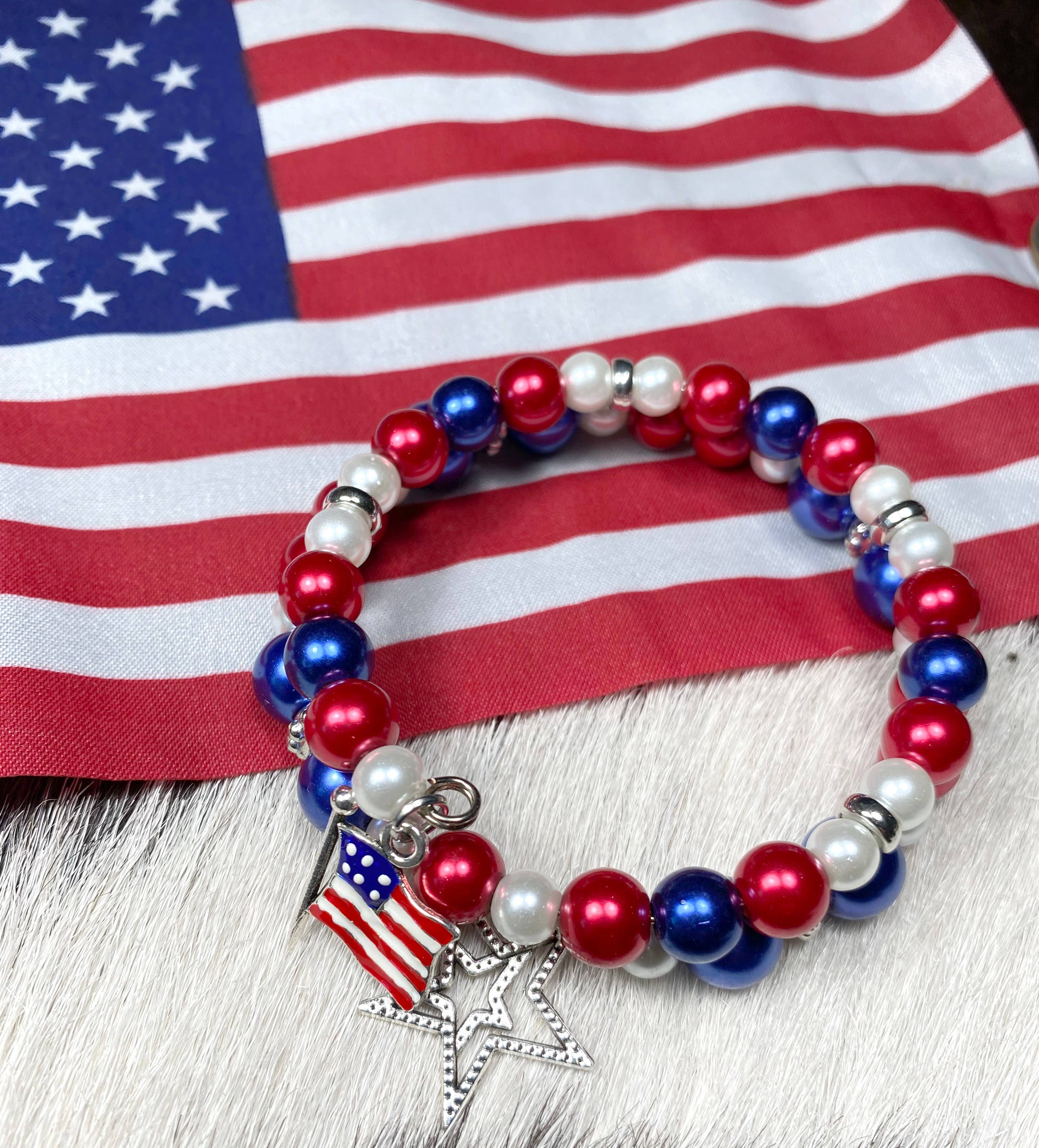 Fiona Accessories - Wholesale Bedelarmbandje - Amerikaanse Bangle Patriottische vlag Star Charm Coil Armband4