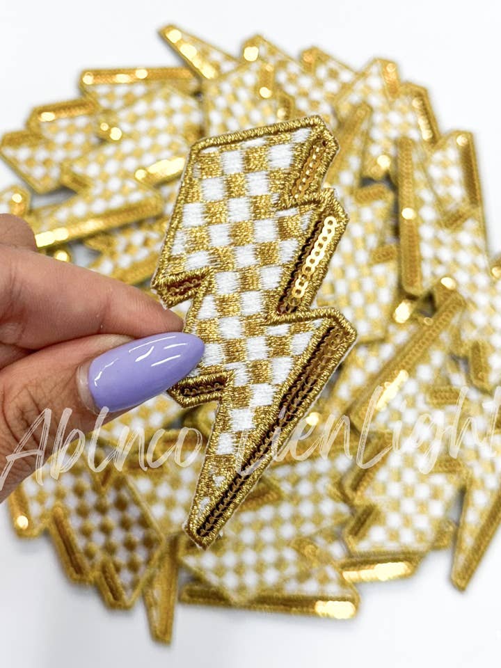 gold sequins checkered lightning bolt filler patch iron on for wholesale by ABLNco