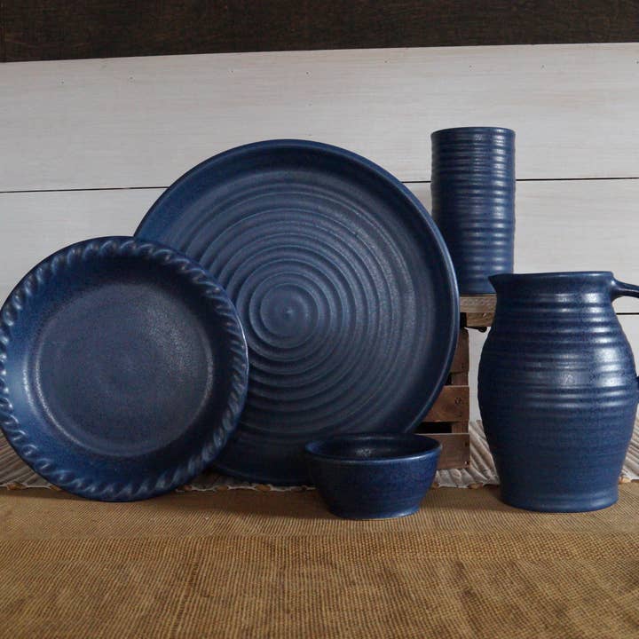 Rowe Pottery - Wholesale Dinner Plate - Farmhouse Ridges Dinner Plate - Denim