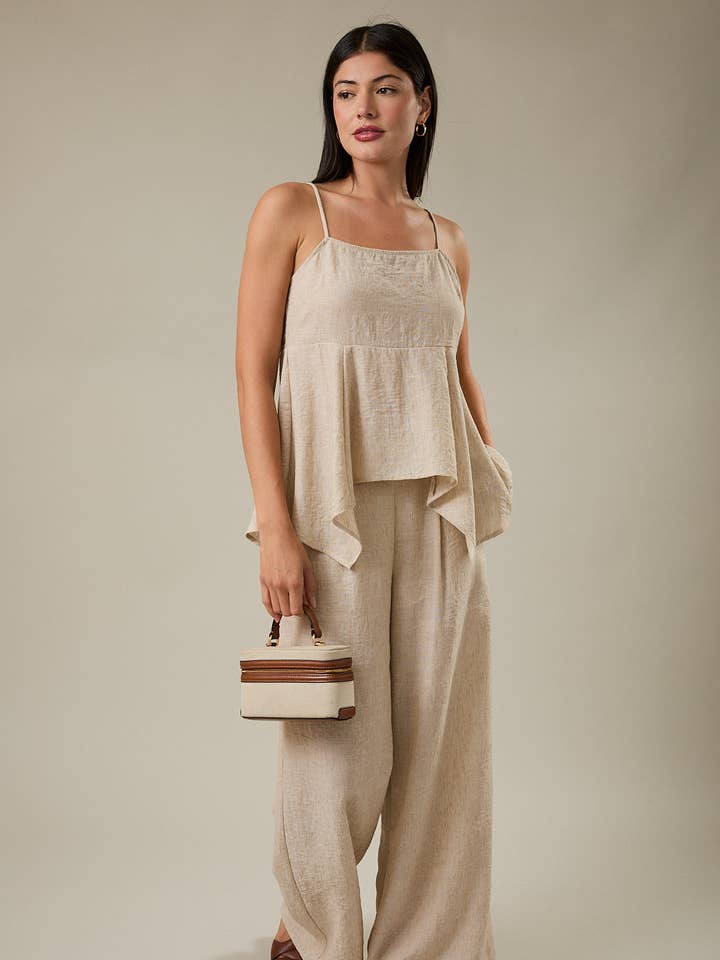 FRONT PLEAT DETAIL BACK WAIST ELASTIC WIDE LEG PANTS for wholesale by GILLI