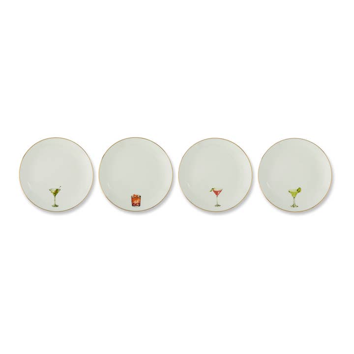 4pk 6" Gold Rim Plates - Classic Cocktails for wholesale by Core Home
