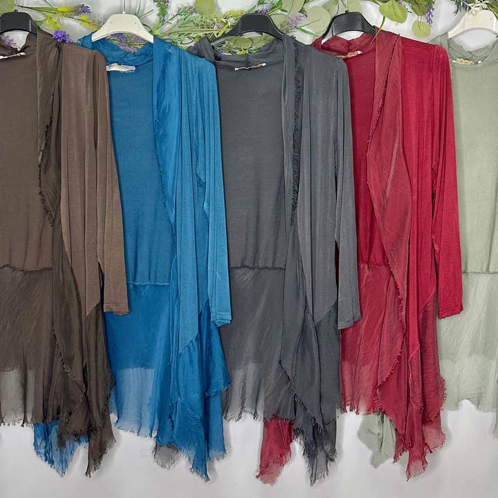 Silk and Viscose Cardigan Fall Colors
No Tariffs Will Be Ad for wholesale by Karamel Collection