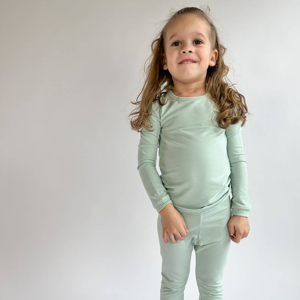 tiny knot co. - Wholesale Sleepwear Set - Kids - Soft TENCEL Modal Toddler, Kids 2-Piece Pajamas, Sage Green