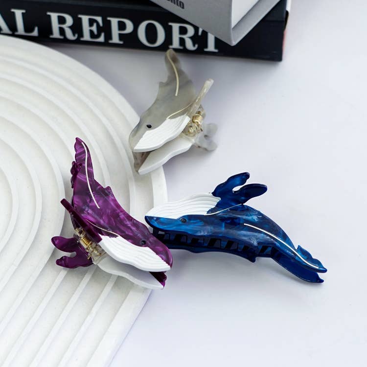 Tourtiwi - Vente Pince à cheveux – femme - Pince à cheveux en forme de pince de baleine, pince à cheveux en acétate représentant la vie marine4