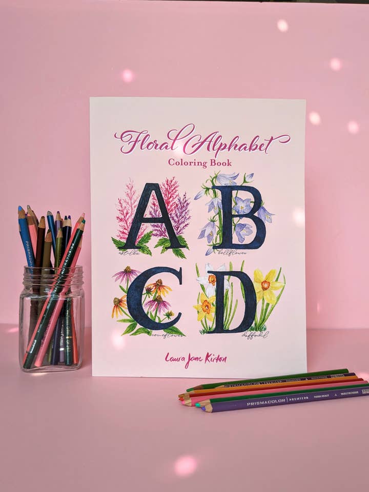 Floral Alphabet Coloring Book for wholesale by Laura Jane Kirton