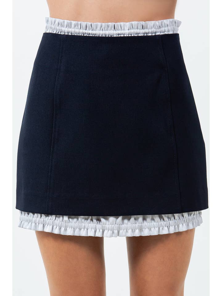 CONTRAST RUFFLE HEMMING DETAILED MINI SKIRT - NAVY for wholesale on Faire
