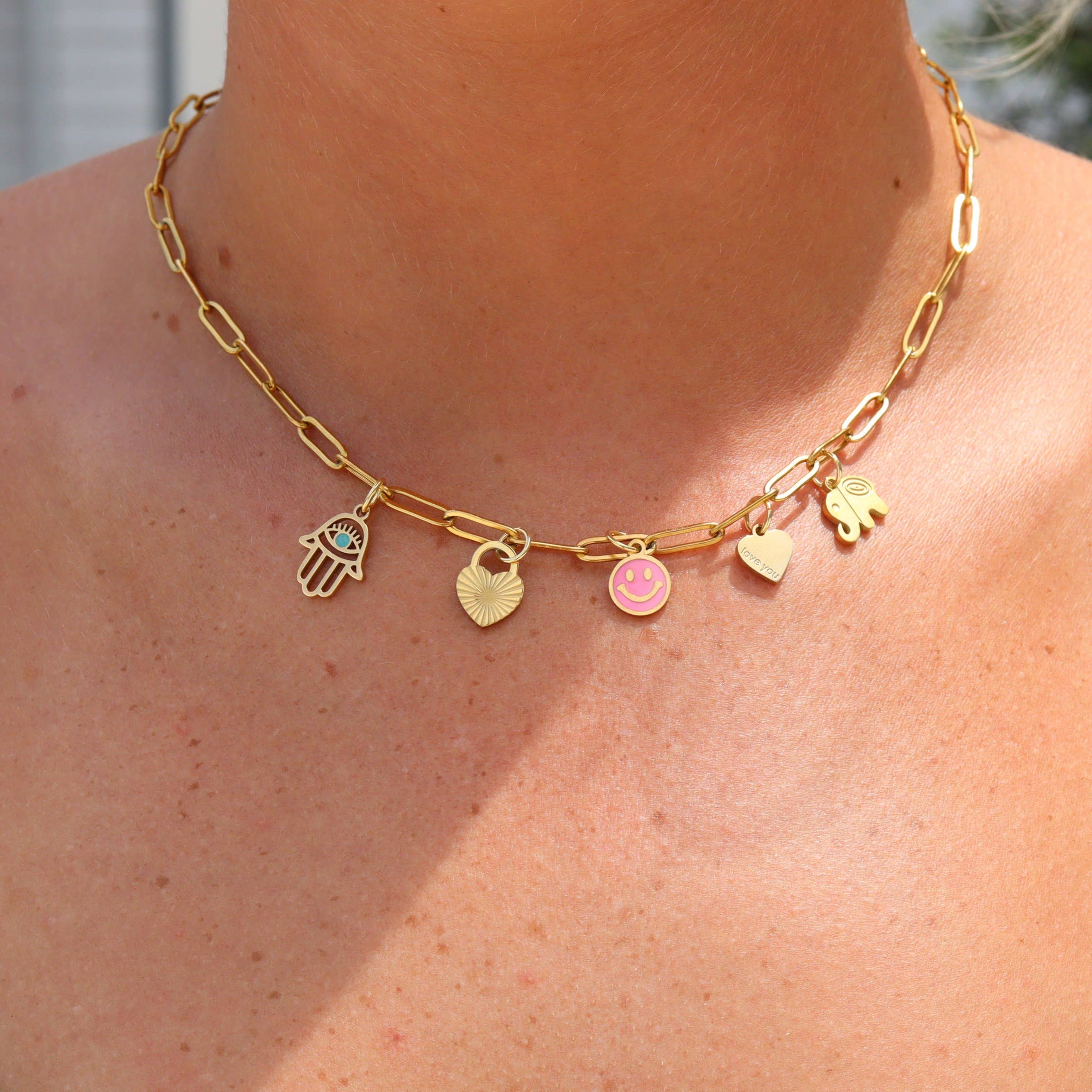 WJW - Wholesale Individual Charm/Pendant - 18K Gold PVD Stainless Steel Sunburst Heart Lock Charm1