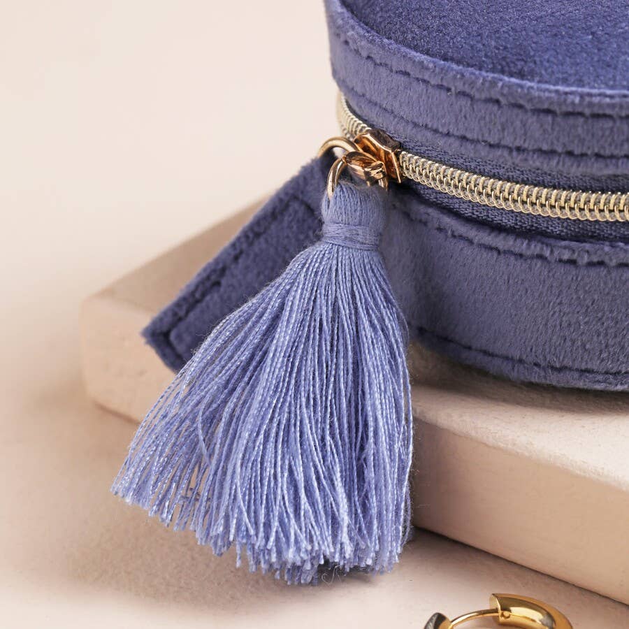 Lisa Angel - Vente Boîte/rangement à bijoux - Mini étui à bijoux de voyage rond en velours Moonrise, bleu2