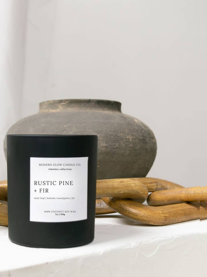 Rustic Pine + Fir - 7oz Matte Black Soy Candle for wholesale by Modern Glow Candle Co.