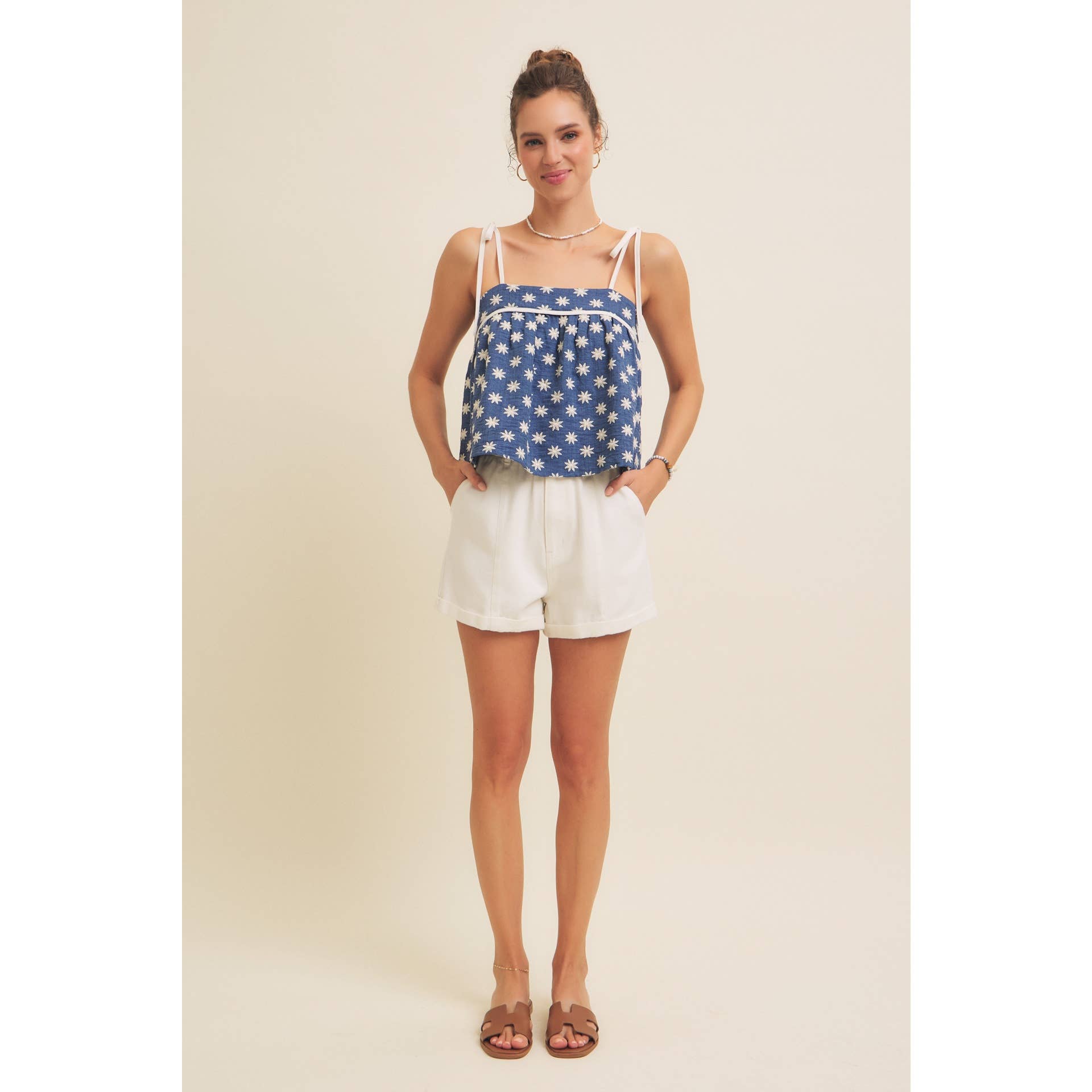 in february - Wholesale Blouse - Women's - PLAYFUL EMBROIDERED FLARE FLARE TANK TOP WITH BOW STRAPS15