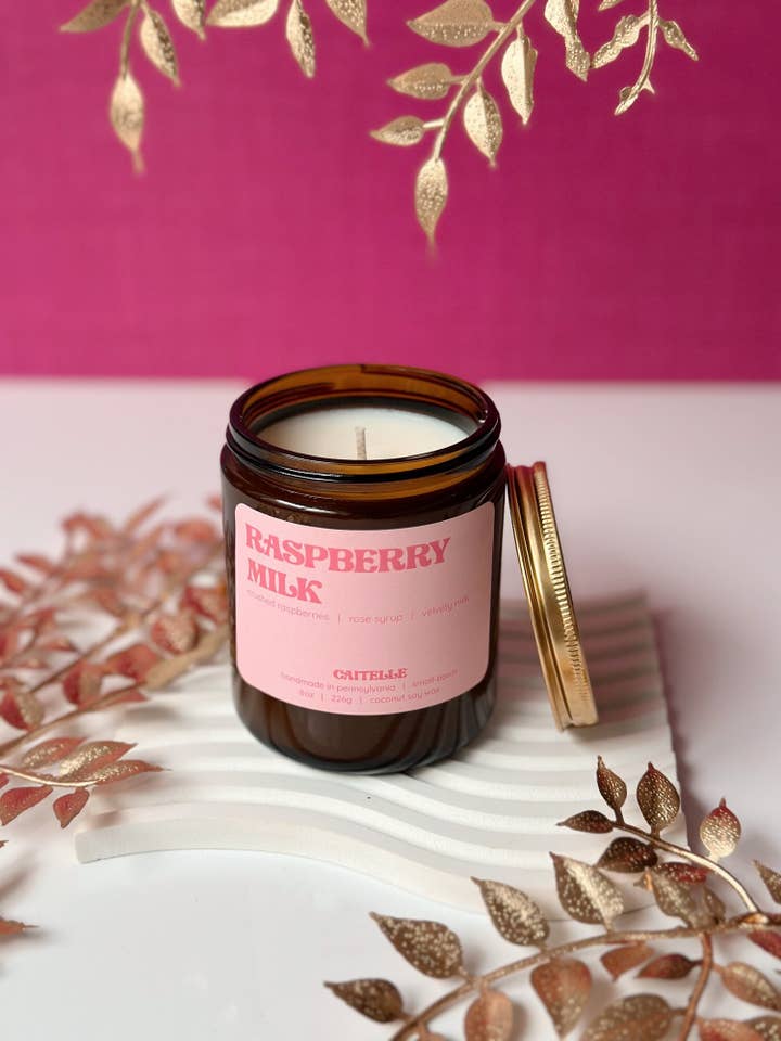 Raspberry Milk Coconut Soy Wax Candle for wholesale by Caitelle