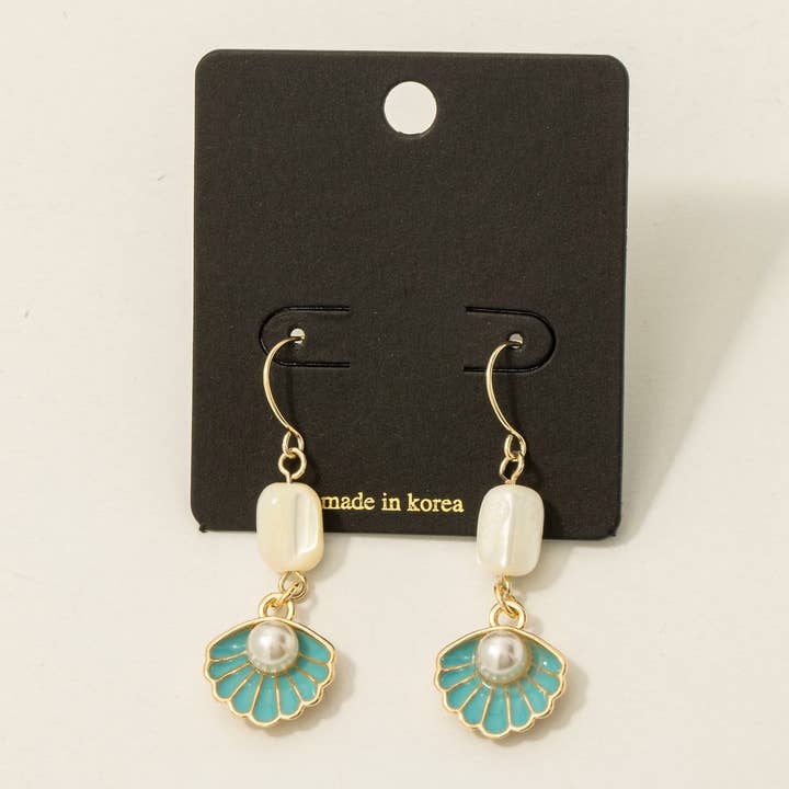 Fame Accessories - Wholesale Dangle Earrings - Enamel Seashell Pearl Drop Earrings1