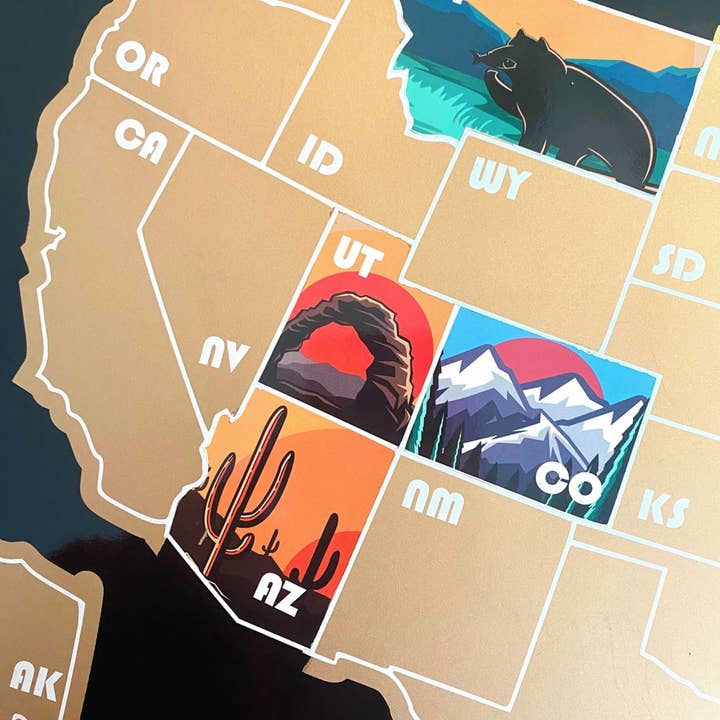 Track Your Adventures - Wholesale Map - 50 States Scratch Off Map with Colorful Graphics