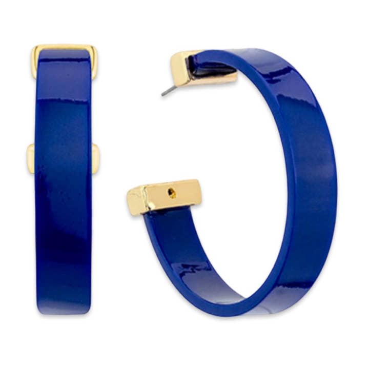 Pierce + Hide - Wholesale Hoop Earrings - Royal Blue + Gold Acrylic Statement Hoop Earrings0