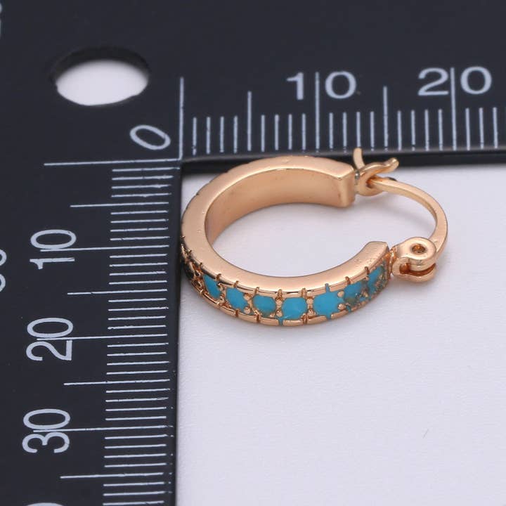 Aim Eternal - Wholesale Huggie Earrings - Dainty Turquoise Hoop Cz Earring Gold Filled Earring Everyday Wear Minimalist Jewelry3