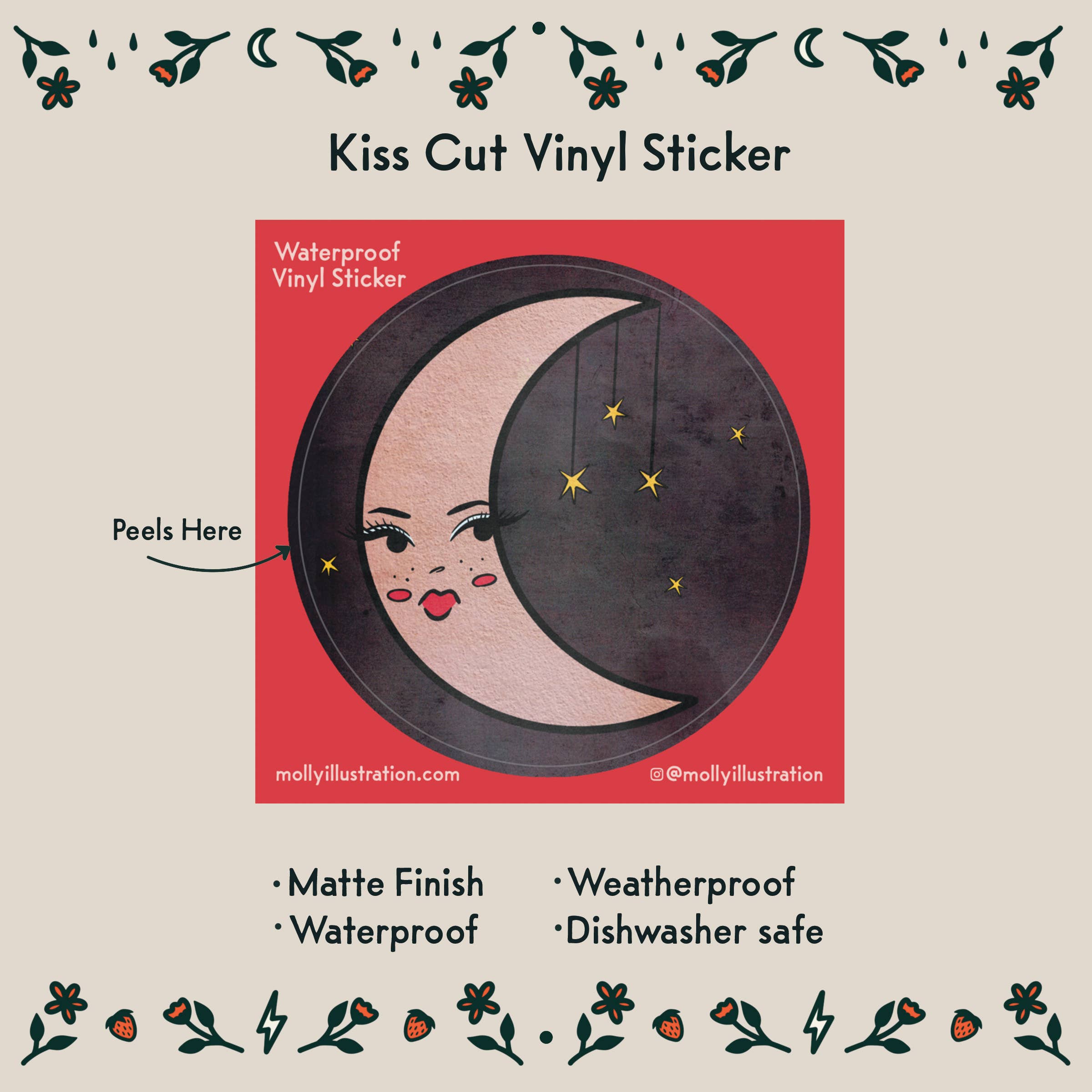 Molly Illustration – Adesivo por atacado – Autocolante Pousty Moon Vinyl Impermeável1