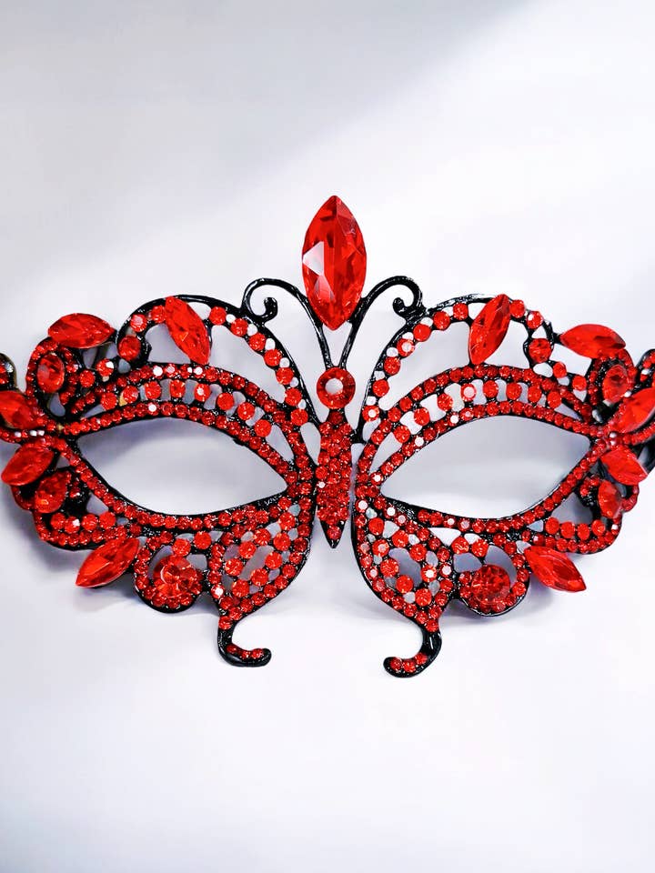 Happy Dream Gifts - Wholesale Costume - Women's - Red Crystal Masquerade Mask, Black Party Mask, Venetian Mask5
