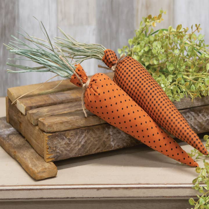 The Hearthside Collection - Venta al por mayor Artículo decorativo de mesa - Juego de 2 unidades, con lunares y zanahorias Buffalo Check de color naranja y negro